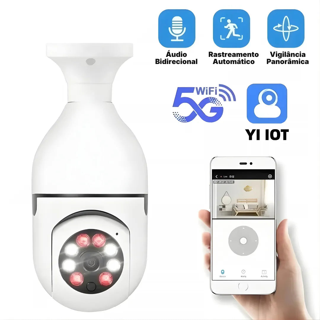 Câmera Lâmpada 1080p HD WiFi PTZ Com Visão Noturna E Áudio Bidirecional | Innova Fácil