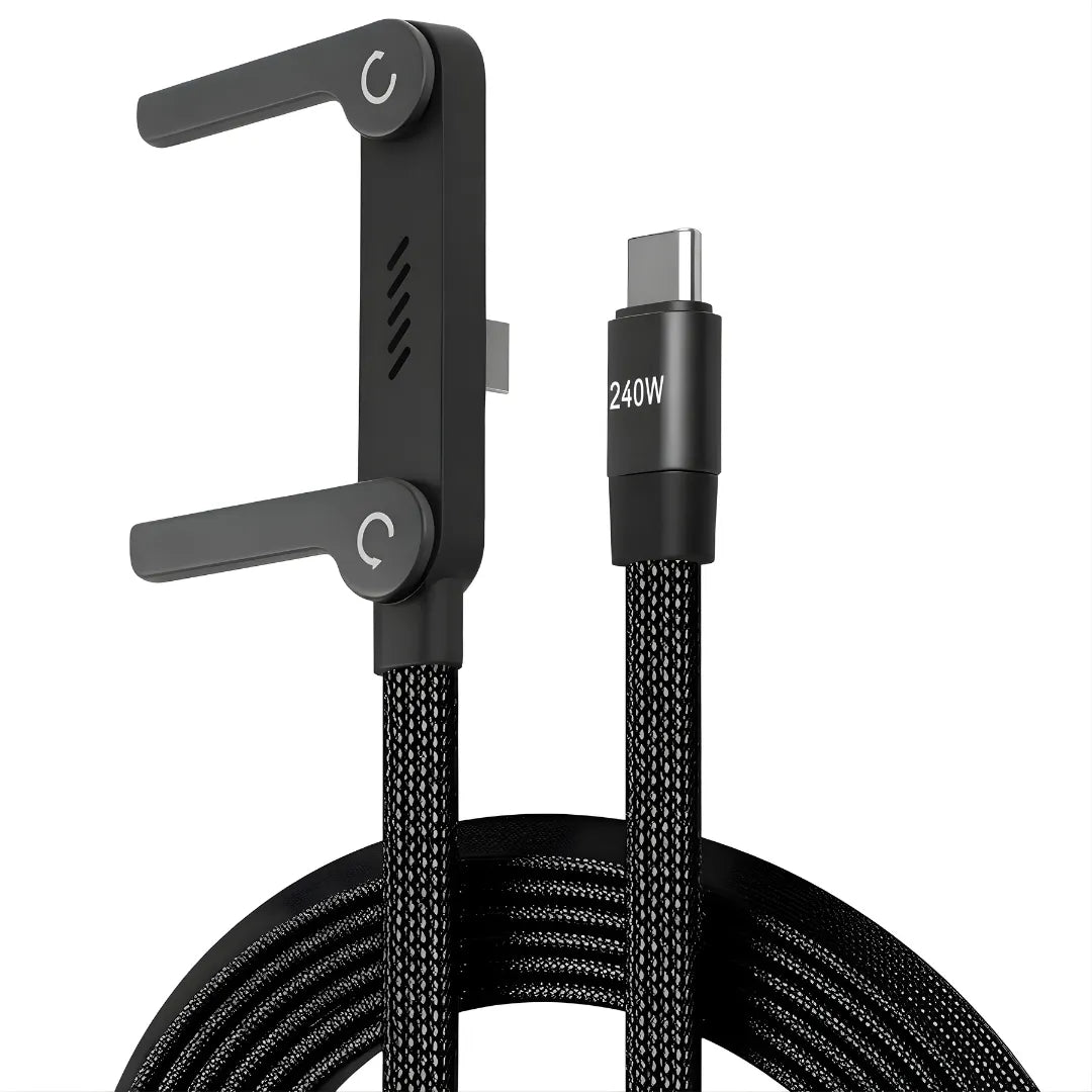 Cabo De Carregamento 240W Dobrável Com Suporte Integrado E Conector 90° | Innova Fácil