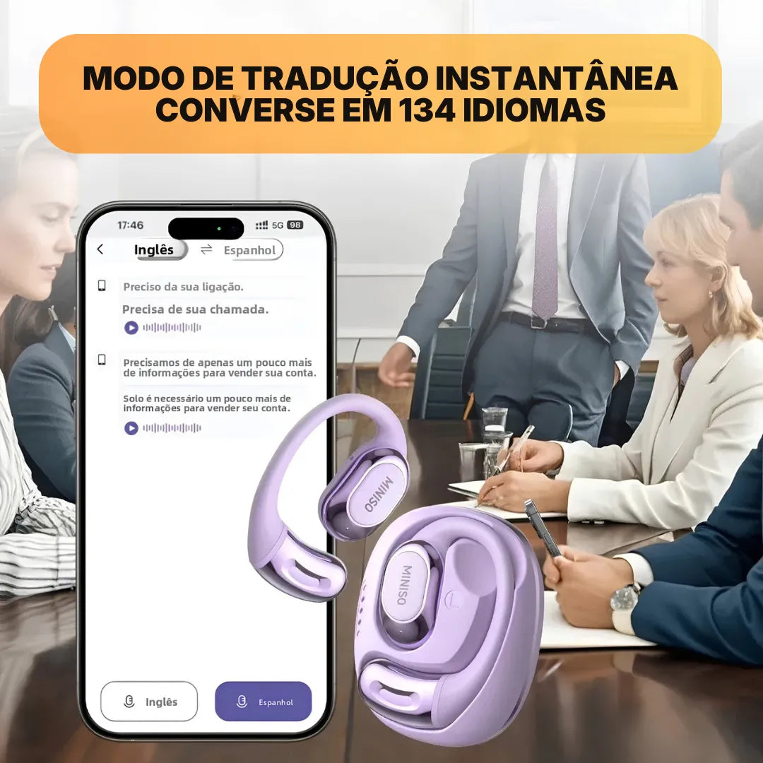 Fone de Ouvido Bluetooth MINISO MS156 Open Ear OWS com Tradutor IA, Bluetooth 5.4 e ENC | Innova Fácil