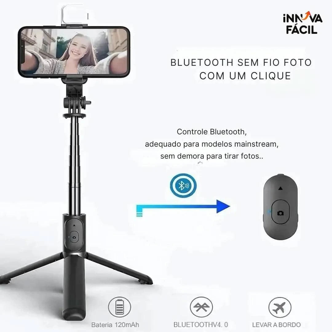 LumiStick Pro Tripé Bluetooth 3 Em 1 Com Luz LED | Innova Fácil