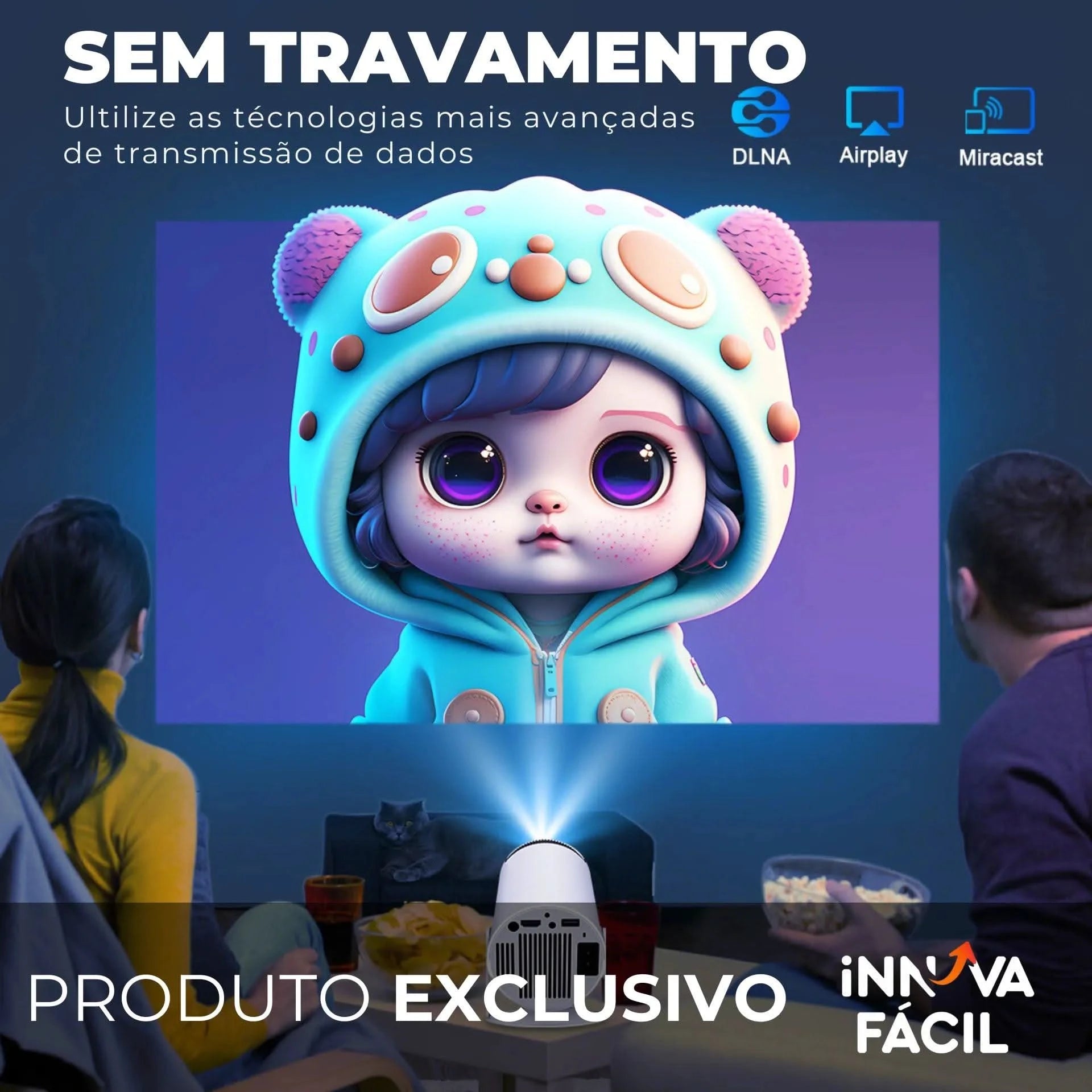 Mini Projetor Portátil 4K com AndroidTV e Espelhamento | Innova Fácil