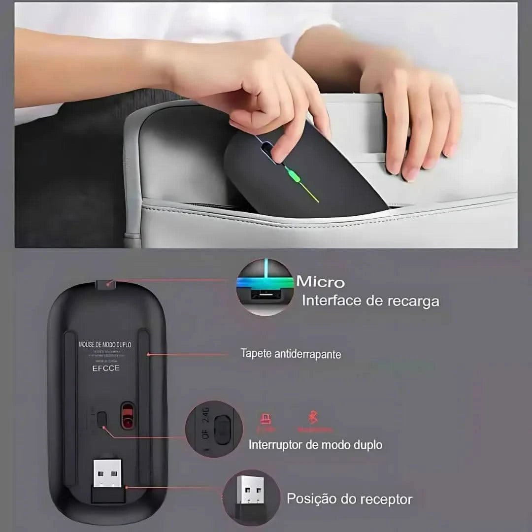 Mouse Sem Fio Silencioso DualMode – Tecnologia e Conforto | Innova Fácil