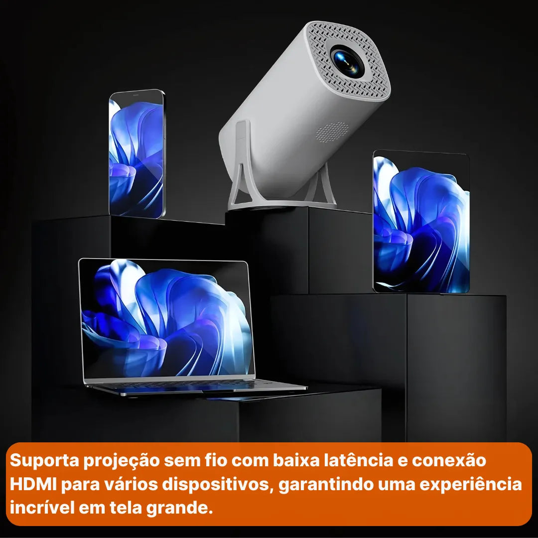 Projetor Android 11 com Controle Sem Fio, Imagem 4K e Cartão 64GB com Jogos | Innova Fácil
