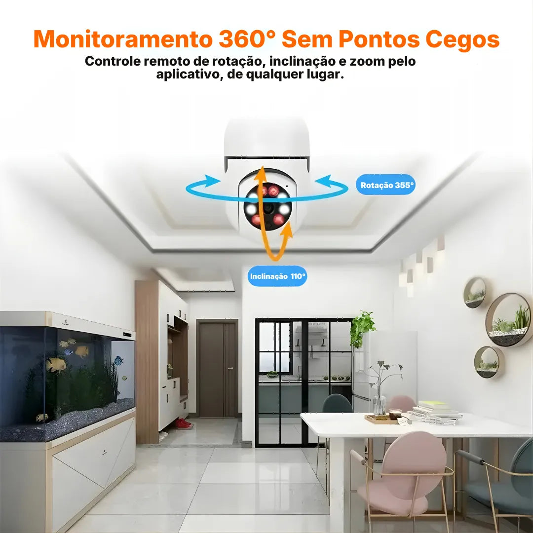 Câmera Lâmpada 1080p HD WiFi PTZ Com Visão Noturna E Áudio Bidirecional | Innova Fácil