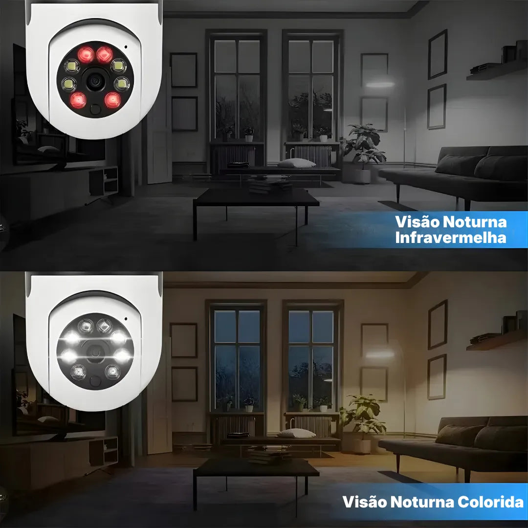 Câmera Lâmpada 1080p HD WiFi PTZ Com Visão Noturna E Áudio Bidirecional | Innova Fácil