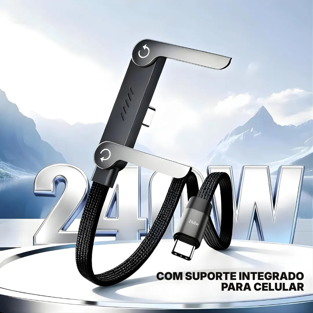 Cabo De Carregamento 240W Dobrável Com Suporte Integrado E Conector 90° | Innova Fácil