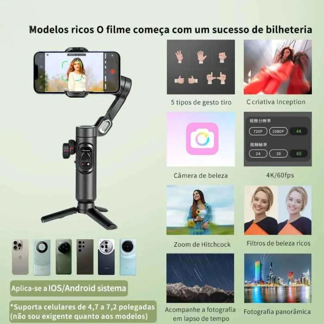 Estabilizador Portátil Com Controle De Zoom E Rastreamento Ativo | Innova Fácil