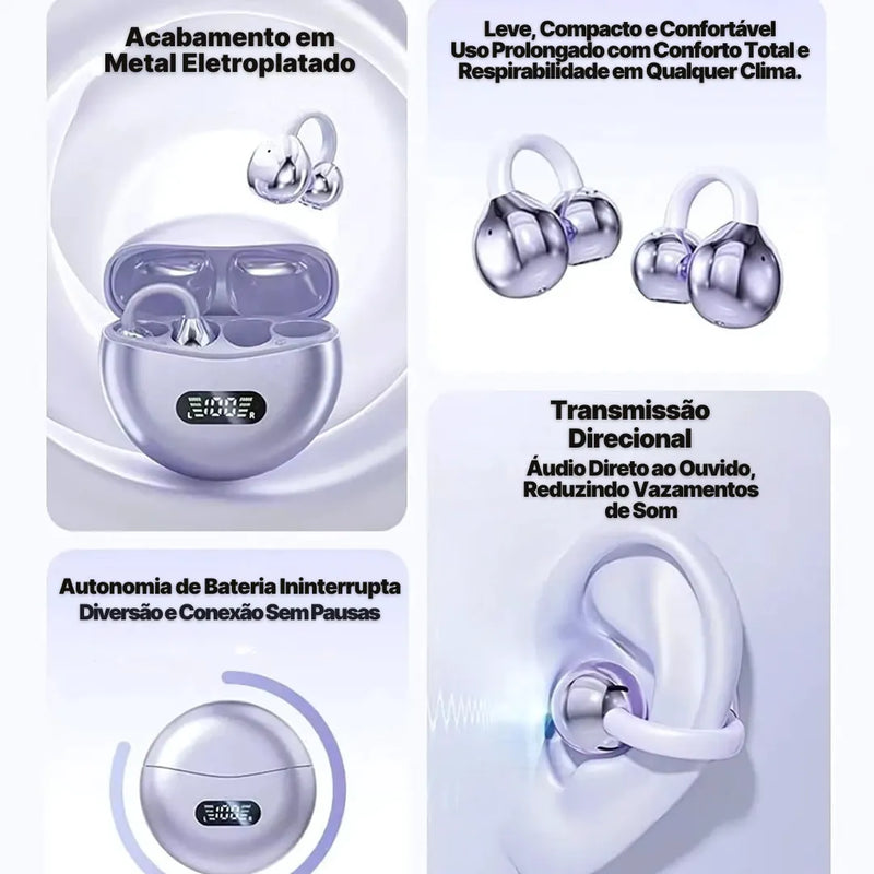 Fone Bluetooth FreeClips Open Ear Confortável e Moderno | Innova Fácil