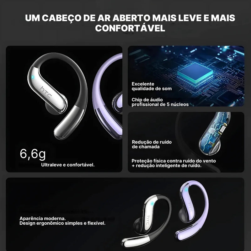 Fone Bluetooth HTC23 com Tradução por App, Som Envolvente e Controle Touch | Innova Fácil