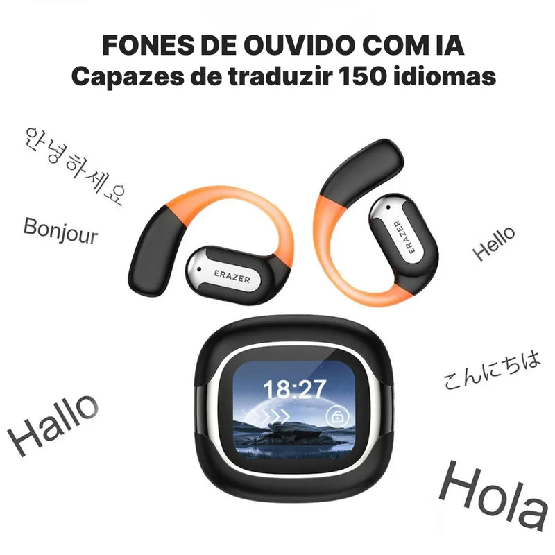 Fone Bluetooth Tradutor ERAZER XF32 Com I.A, Gancho Esportivo e Som OWS | Innova Fácil