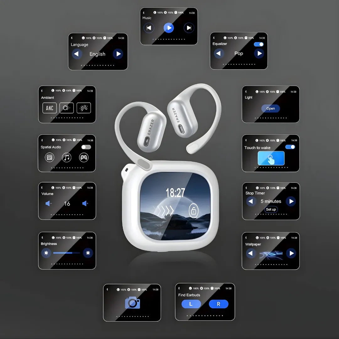 Fone Tradutor AI ERAZER XF38 Open-Ear Bluetooth 5.4 Com Tela Touch | Innova Fácil