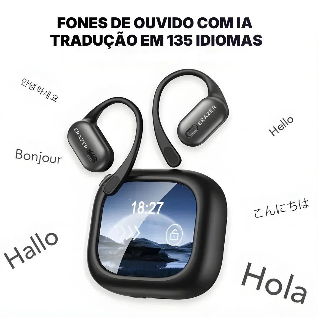Fone Tradutor AI ERAZER XF38 Open-Ear Bluetooth 5.4 Com Tela Touch | Innova Fácil