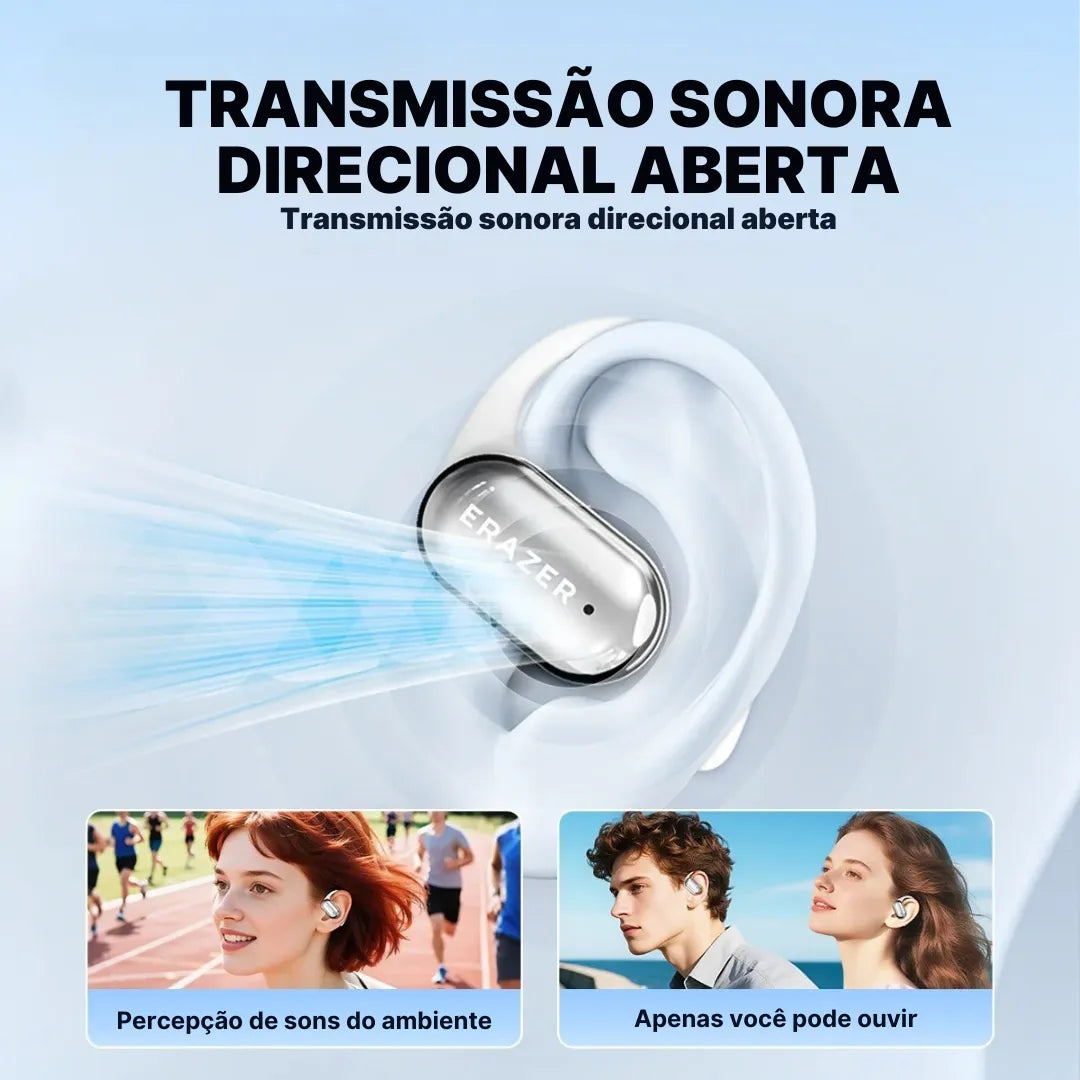 Fone Tradutor Bluetooth Erazer XF56 Open-Ear OWS, Som Envolvente e AI Translator | Innova Fácil
