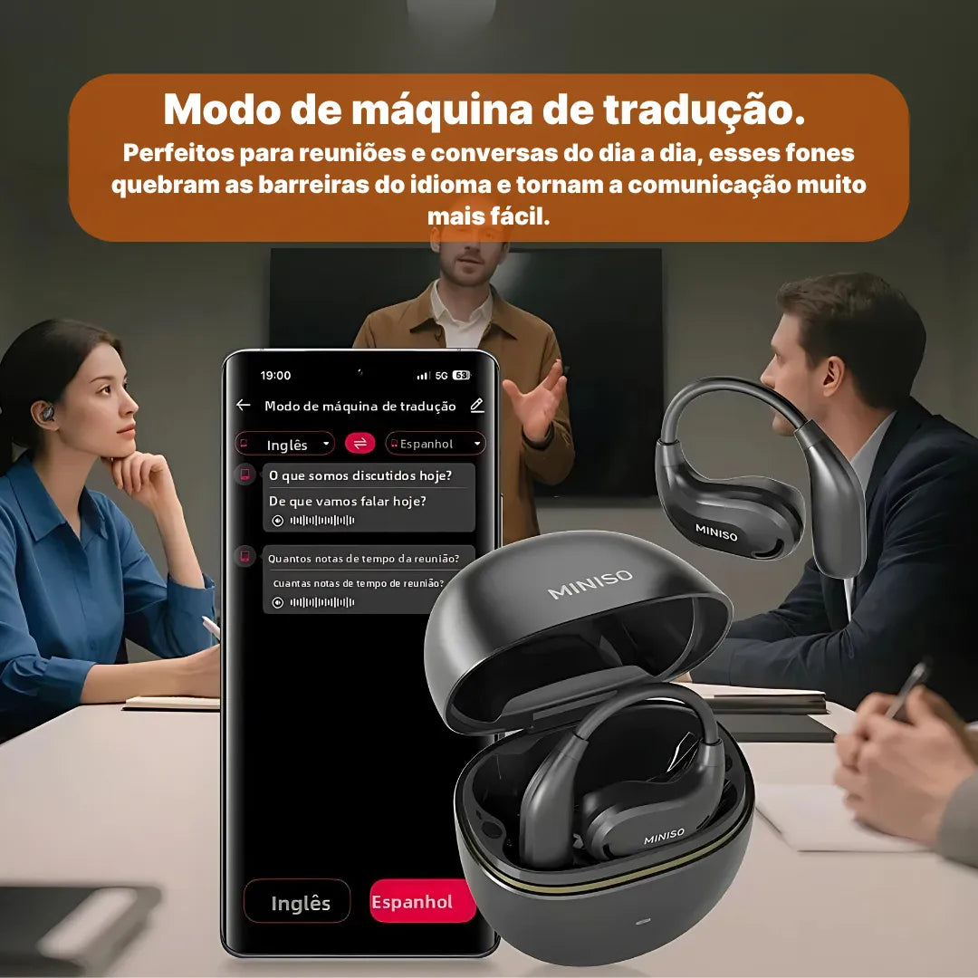 Fone Tradutor MINISO MS209 I.A Open Ear com 134 Idiomas e Design Ergonômico | Innova Fácil