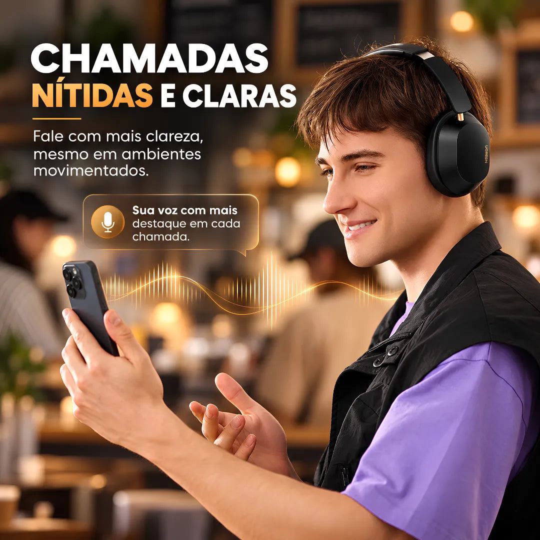 Headphone Bluetooth UGREEN Max5c Com Cancelamento de Ruído ANC 43dB, Áudio Hi-Res LDAC e Até 75 Horas de Bateria | Innova Fácil