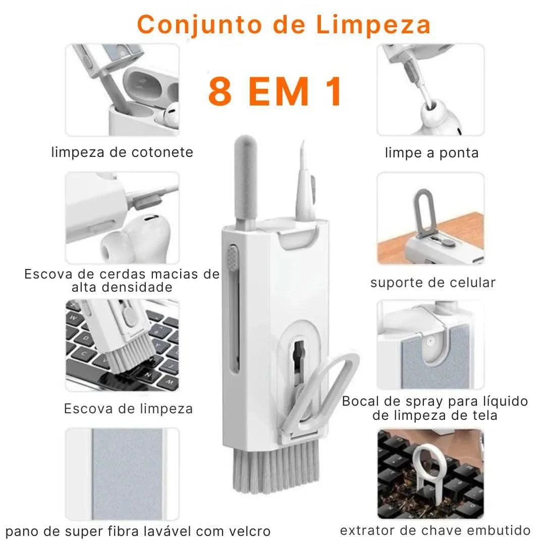 Kit De Limpeza InnovaClean 8 Em 1 – Para Fones, Teclados, Celulares E Mais | Innova Fácil
