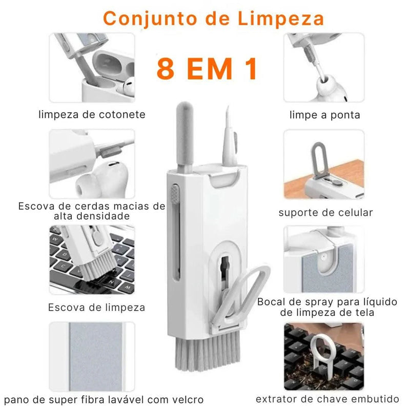 Kit De Limpeza InnovaClean 8 Em 1 – Para Fones, Teclados, Celulares E Mais | Innova Fácil
