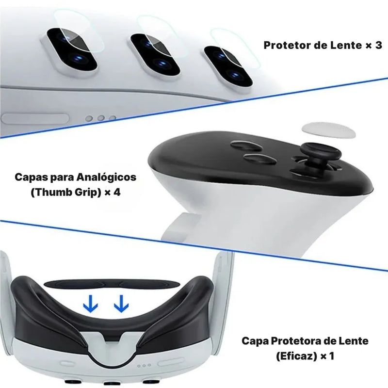 Kit De Proteção VR Para Meta Quest 3 Com Capa Cristal, Tampas E Protetor De Lente | Innova Fácil
