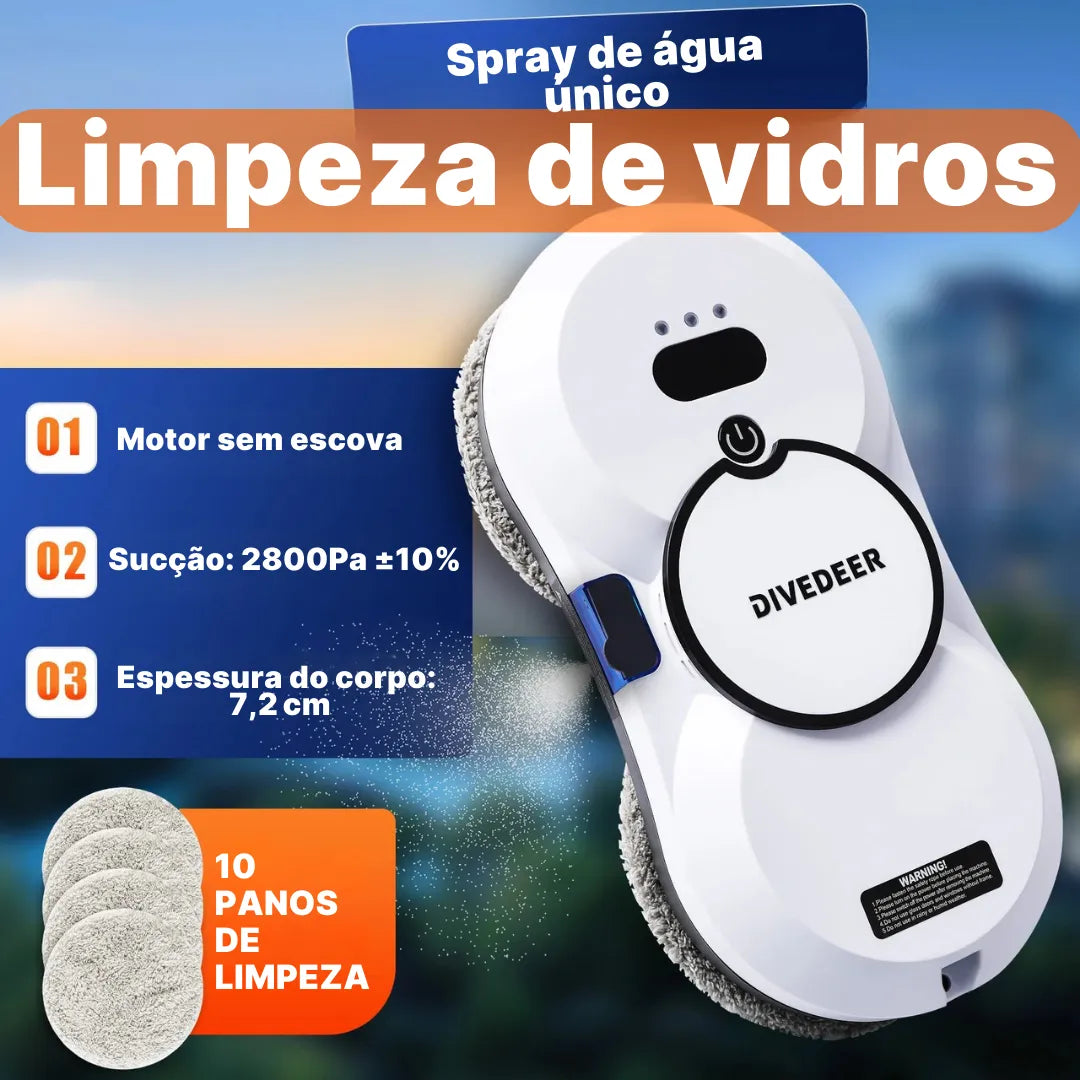 Limpador de Vidros Elétrico DIVEDEER 2800Pa e Controle Remoto | Innova Fácil