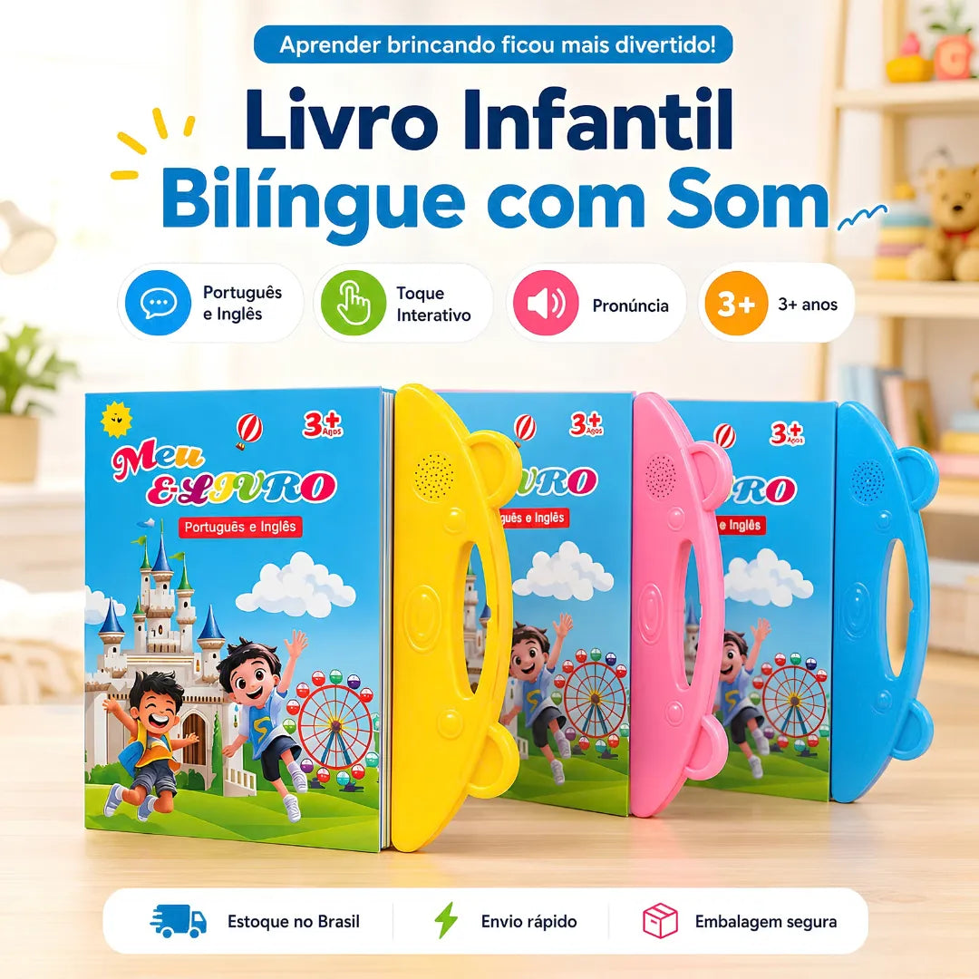 Livro Infantil Bilíngue Português e Inglês Interativo com Som e Toque Inteligente | Innova Fácil