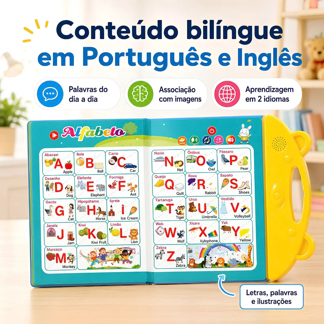Livro Infantil Bilíngue Português e Inglês Interativo com Som e Toque Inteligente | Innova Fácil