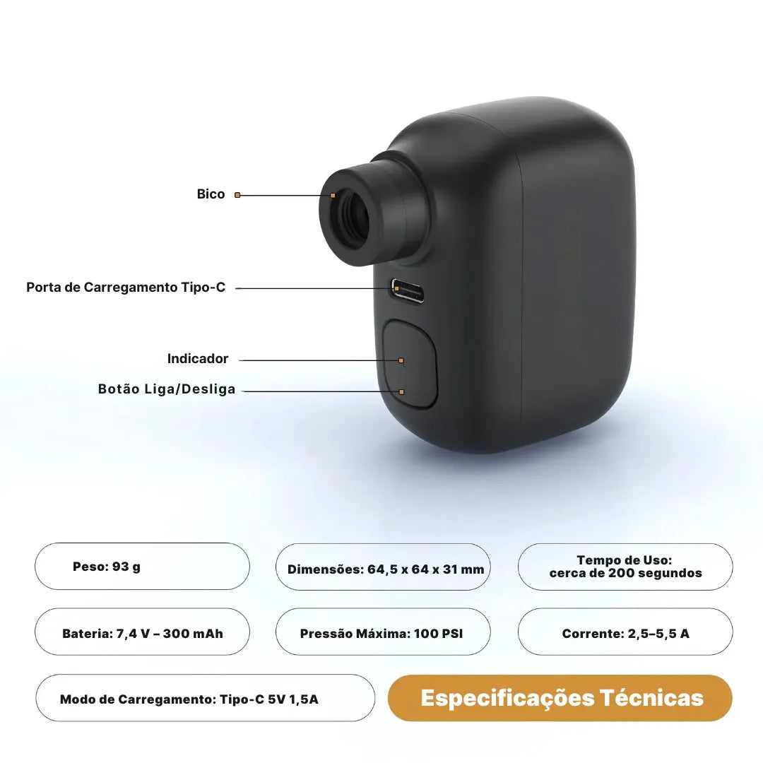Mini Bomba Elétrica Recarregável AirBank 100 PSI Portátil | Innova Fácil