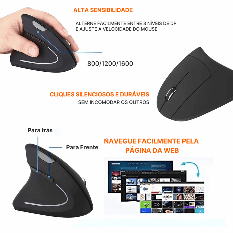 Mouse Ergonômico Sem Fio ErgoWave Pro Com Conexão 2.4GHz e Bluetooth | Innova Fácil