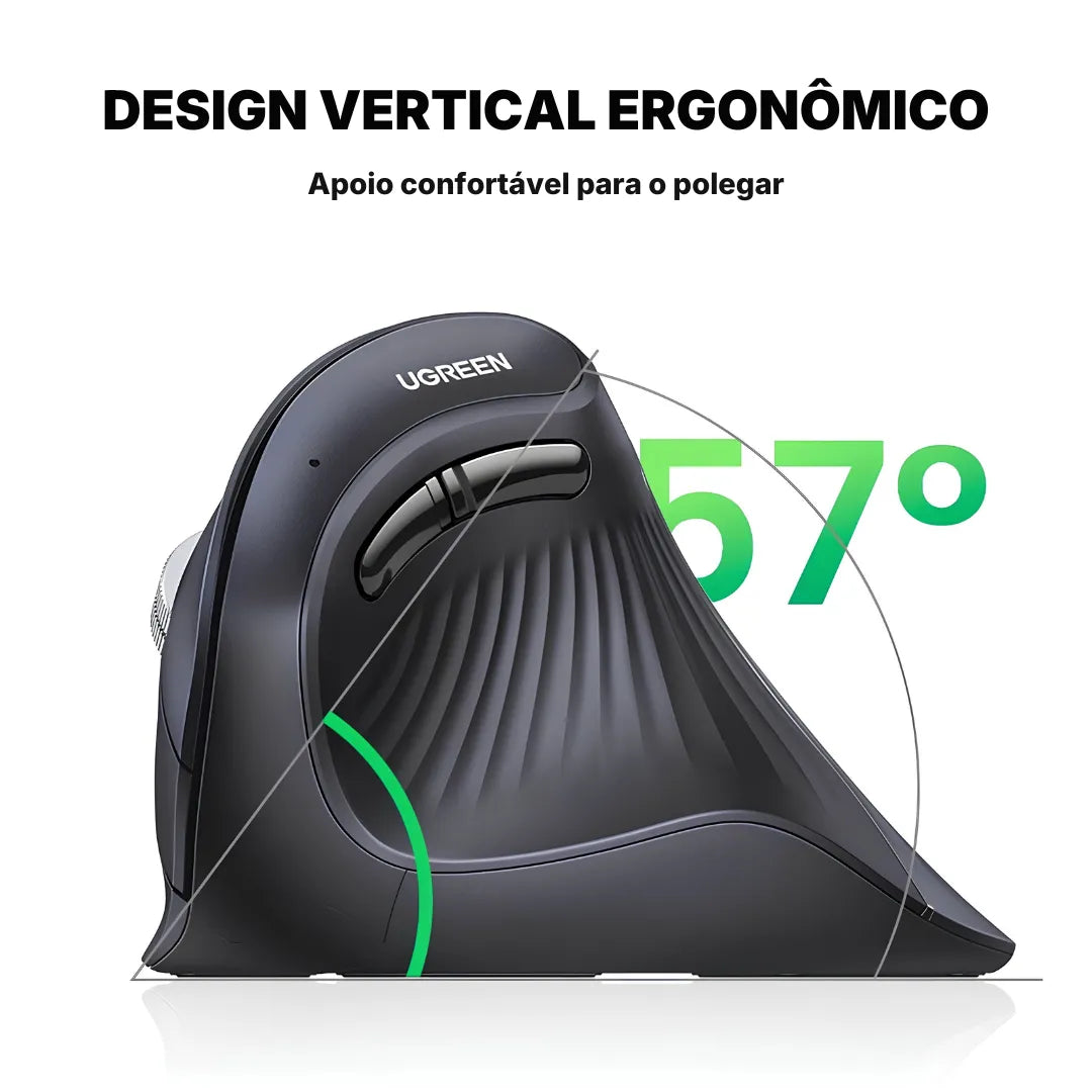 Mouse Vertical Ergonômico UGREEN Sem Fio com Bluetooth 5.0 e DPI Ajustável Até 4000 | Innova Fácil