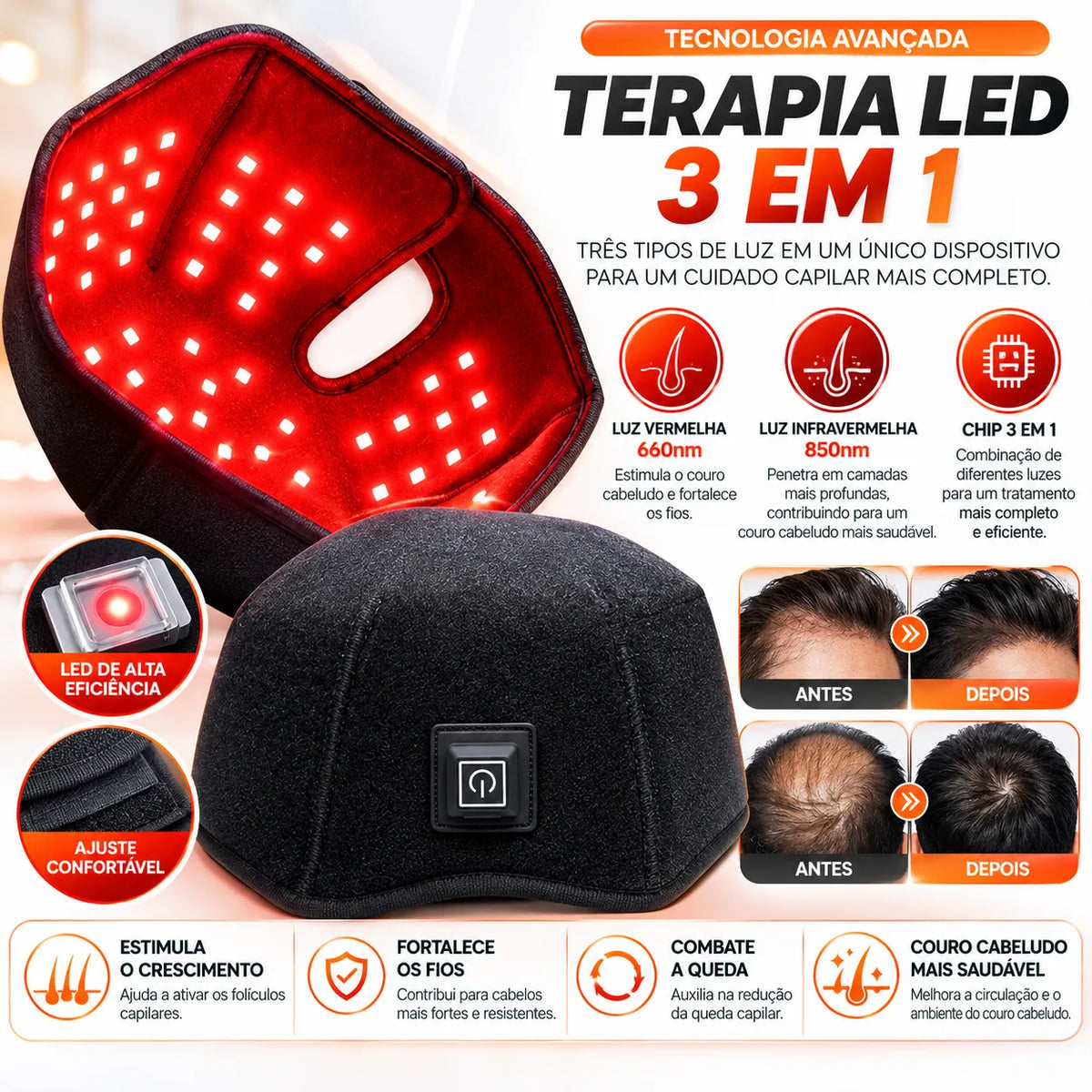 Touca LED para Terapia Capilar com Luz Vermelha e Infravermelha | Innova Fácil