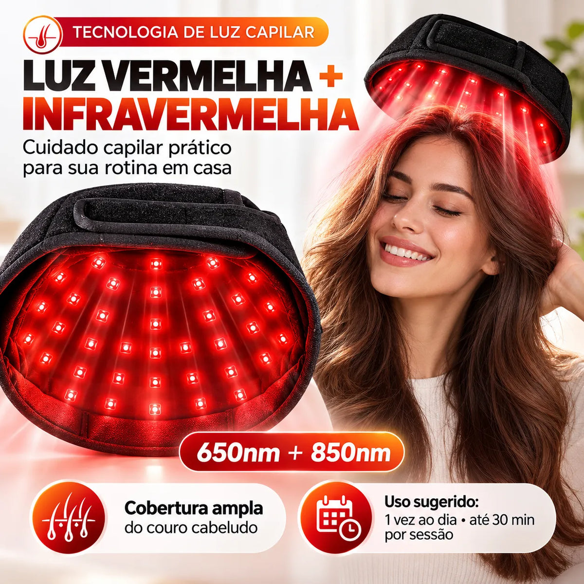 Touca LED para Terapia Capilar com Luz Vermelha e Infravermelha | Innova Fácil