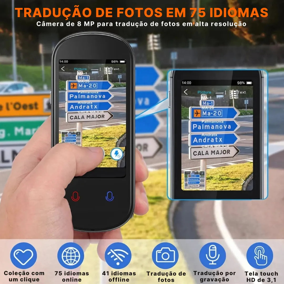 Tradutor Ai 138 Idiomas Com Tela 3D + Case Storage Box Grátis | Innova Fácil