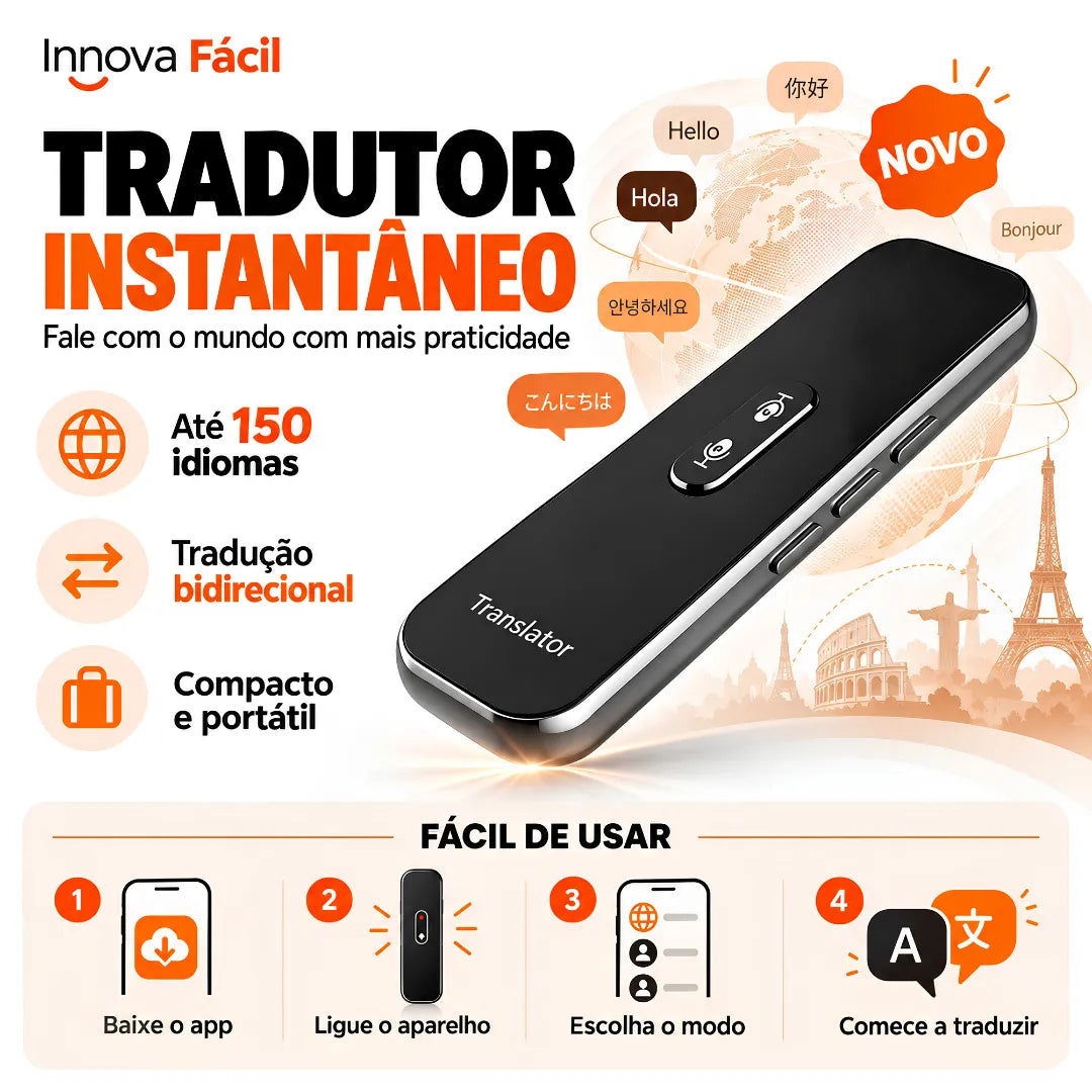 Tradutor de Idiomas Portátil G6X com Tradução de Voz Bidirecional em Até 150 Idiomas | Innova Fácil