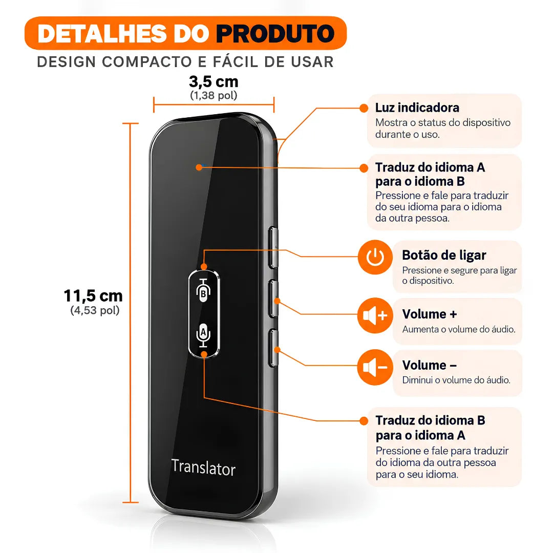 Tradutor de Idiomas Portátil G6X com Tradução de Voz Bidirecional em Até 150 Idiomas | Innova Fácil
